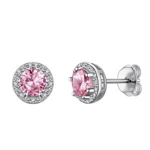 Suplight‎ 925 Sterling Silver Tourmaline CZ Birthstone Halo Earrings Round Stud
